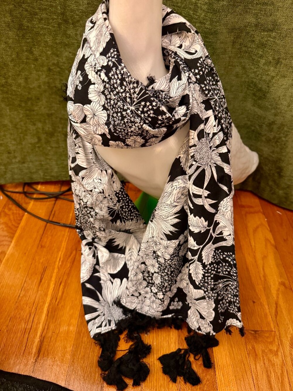 Liberty of London for Target Floral Scarf Black White Tassel